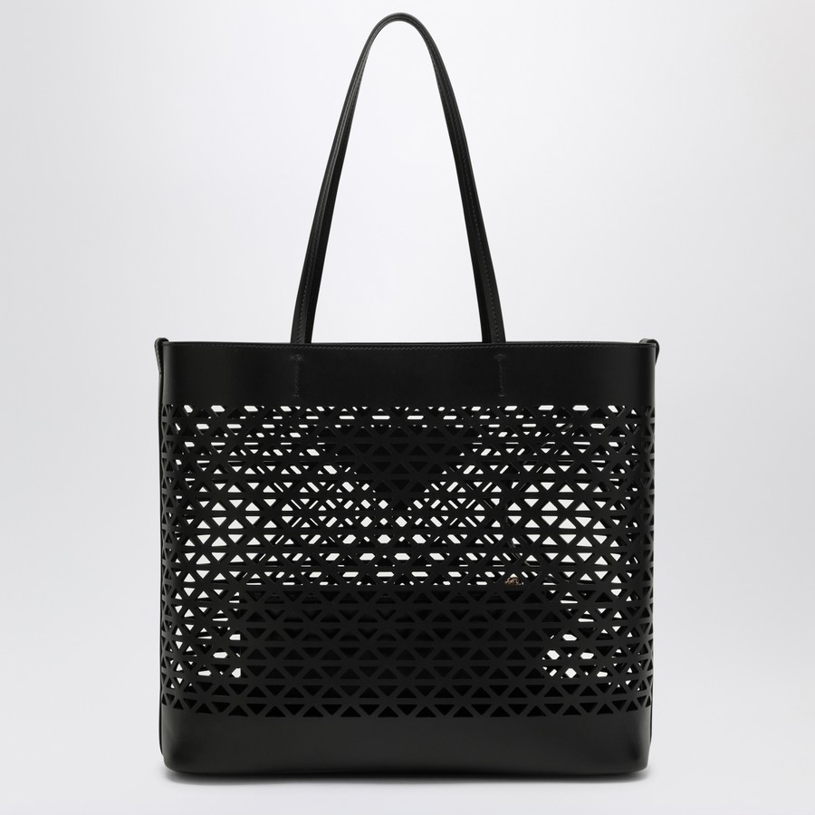 Prada Large black perforated leather shopping bag | TheDoubleF