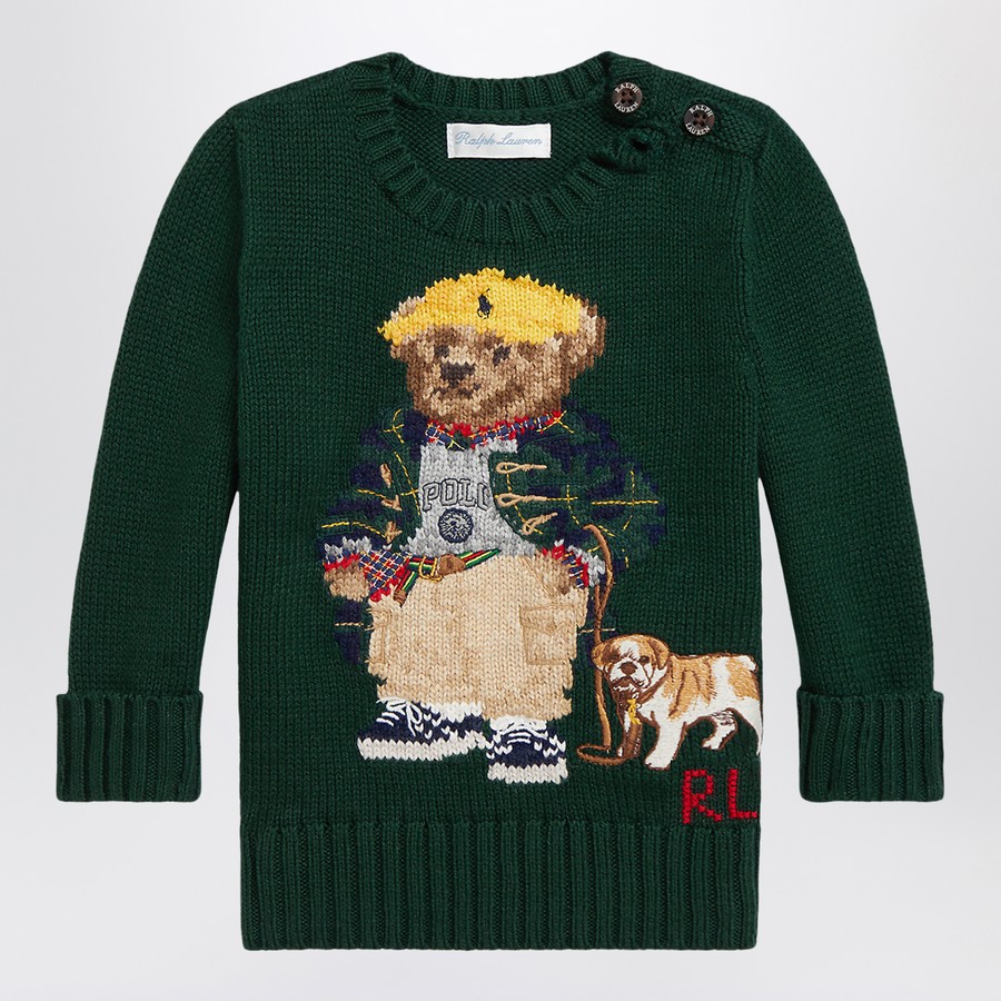 Polo Ralph Lauren ポロベア刺繍ニット　カーキ色　US Sサイズ Polo Ralph Lauren Moss green cotton Polo Bear sweater | TheDoubleF