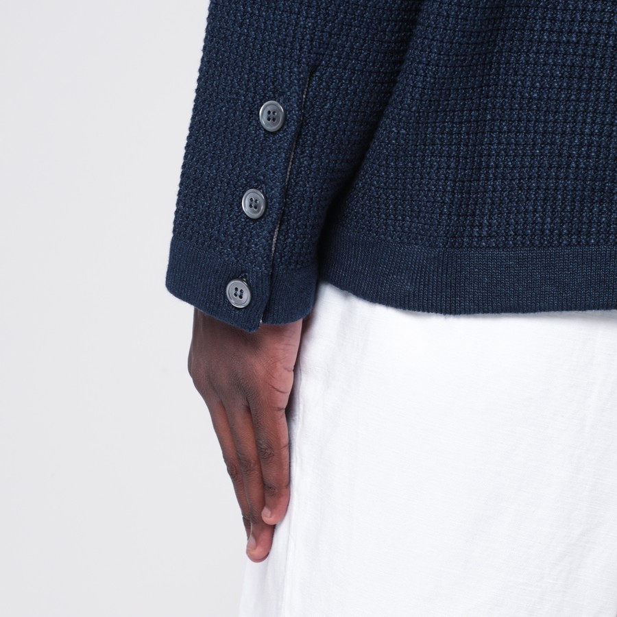 カーディガン THOM BROWNE Men Cardigan Blue MKJ134AY6011 420 Thom Browne Blue linen blend cardigan | TheDoubleF