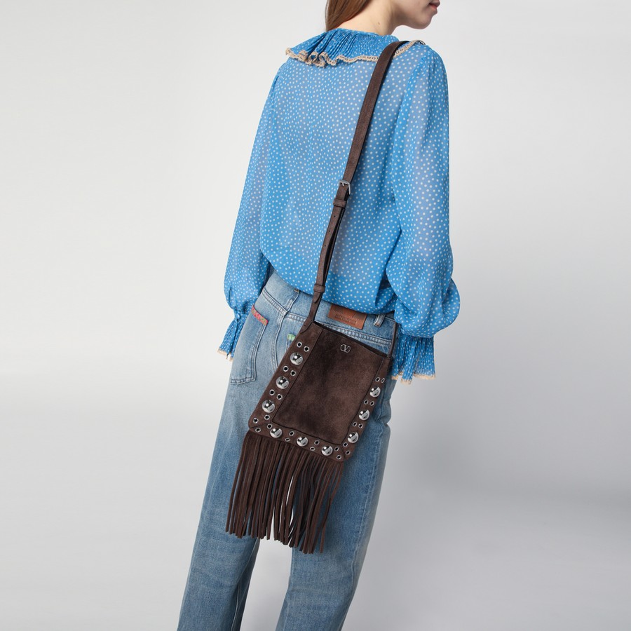 ショルダーバッグ・ポシェット VALENTINO BROWN SUEDE NELLCOTE SHOULDER BAG Valentino Garavani Nellcôte Suede Shoulder Bag With Fringes