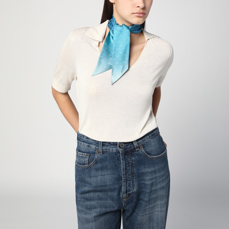 Prada Turquoise printed foulard in twill | TheDoubleF