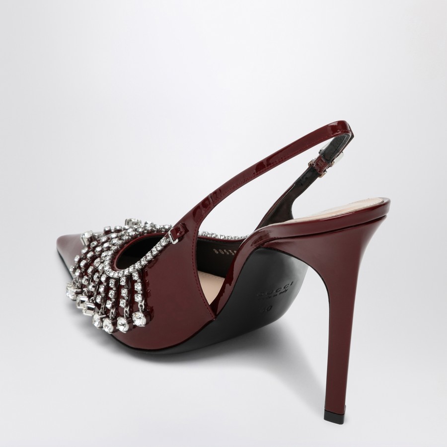 シューズ・サンダルその他 GUCCI Bordeaux patent leather pump with crystal chain GUCCI Bordeaux patent leather pump with crystal chain