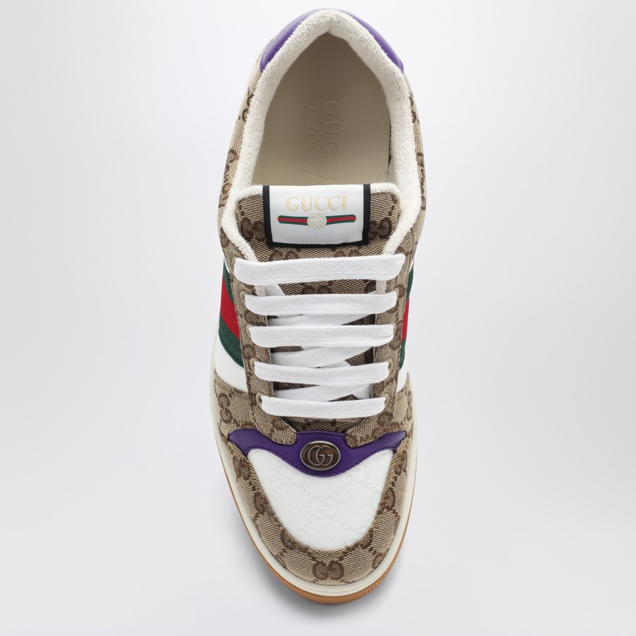 スニーカー GUCCI SCREENER TRAINER IN GG FABRIC AND PURPLE LEATHER GUCCI Screener trainer in GG fabric and purple leather