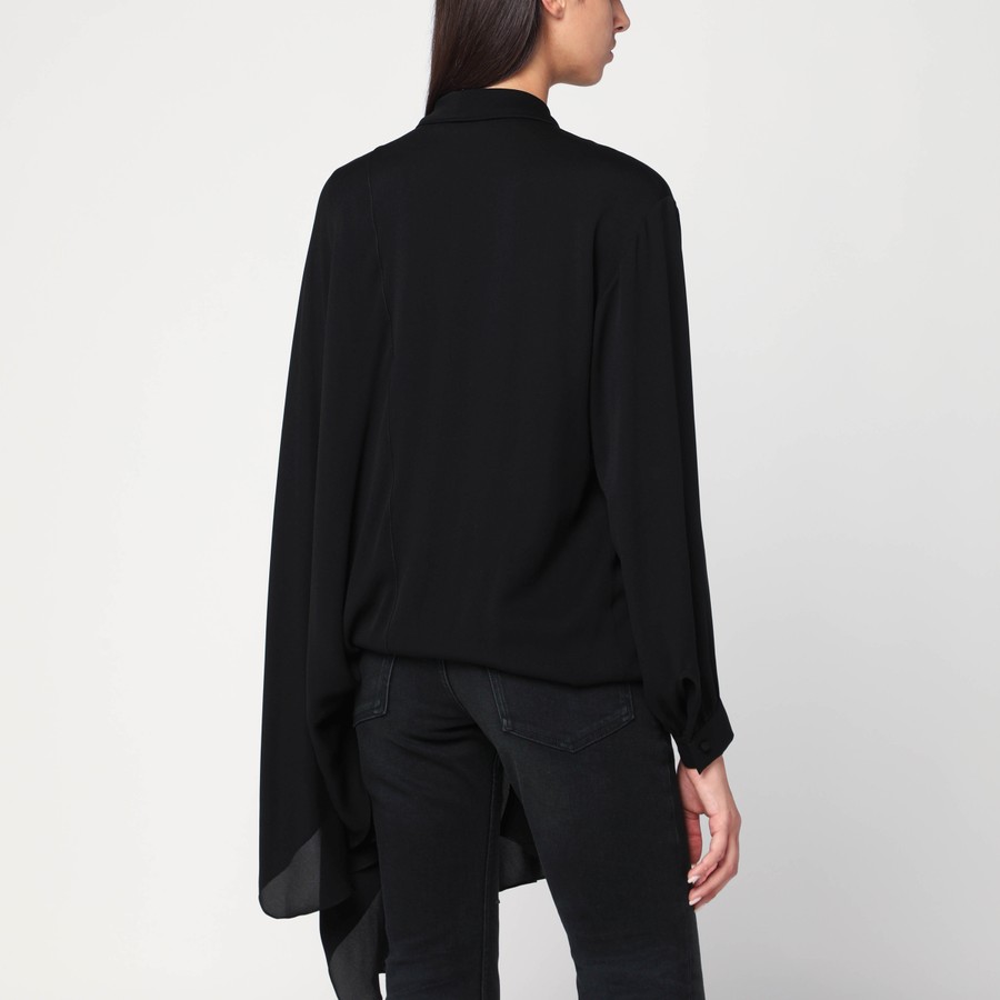 Tシャツ・カットソー BALENCIAGA FW25 Balenciaga Scarf Blouse (839280 TIN13 1000) Balenciaga Asymmetric black silk blouse with scarf | TheDoubleF