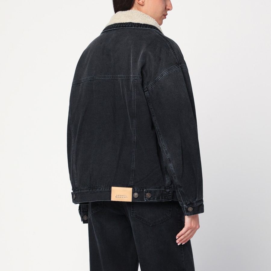 ブルゾン Isabel Marant Pimia Denim And Faux Fur Jacket ISABEL MARANT Black Pimia jacket in denim and faux fur