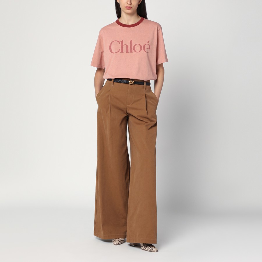 Tシャツ・カットソー Chloe FW25 Chloe T-shirts and Polos (CH25AJH20173 6B1) Chloé Pink cotton T-shirt with logo | TheDoubleF