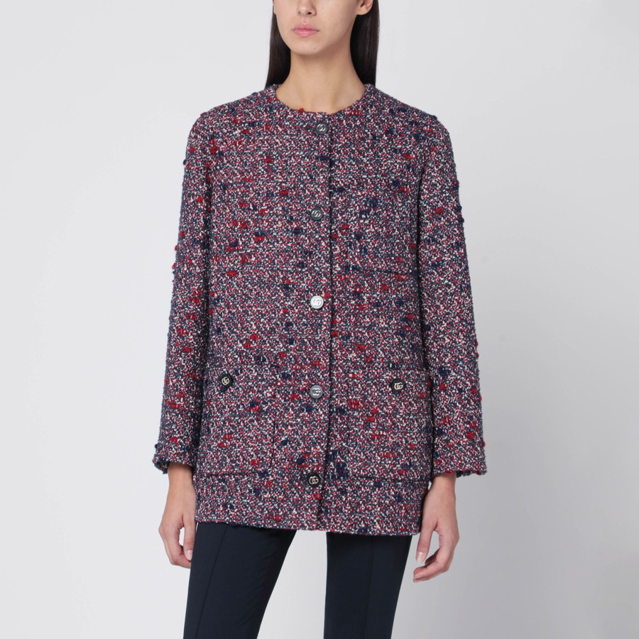 GUCCI Giacca in lana bouclé blu e rossa TheDoubleF