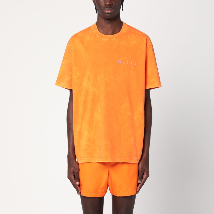 Tシャツ・カットソー GUCCI WASHED ORANGE COTTON T-SHIRT WITH LOGO GUCCI Washed orange cotton T-shirt with logo | TheDoubleF
