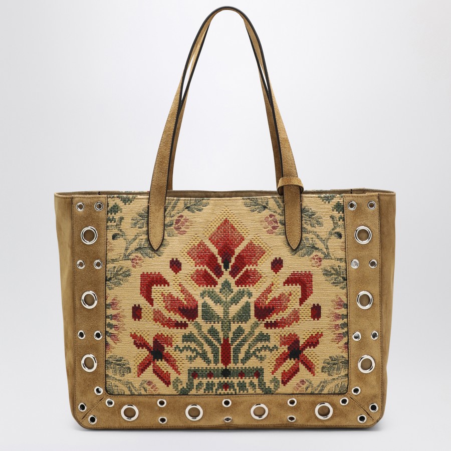 トートバッグ VALENTINO GARAVANI MEDIUM NELLCOTE TOTE IN BROWN SUEDE Nellcôte Medium suede tote bag in beige - Valentino Garavani
