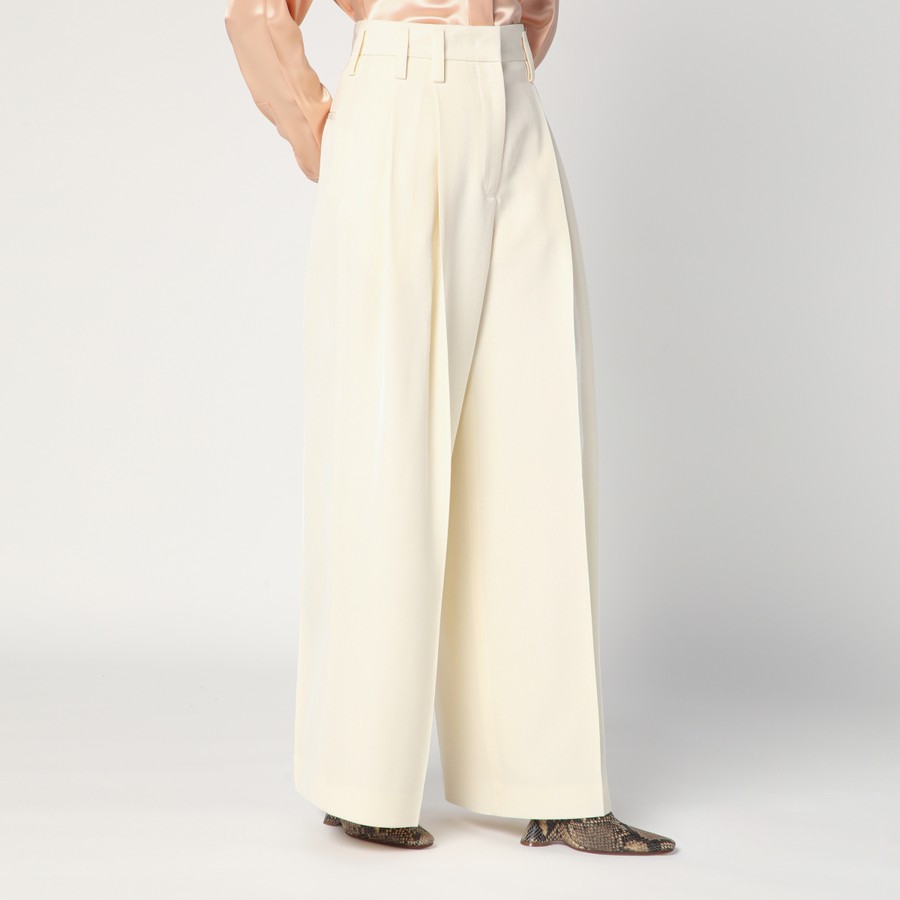 Jil Sander Wide cream trousers in silk blend | TheDoubleF