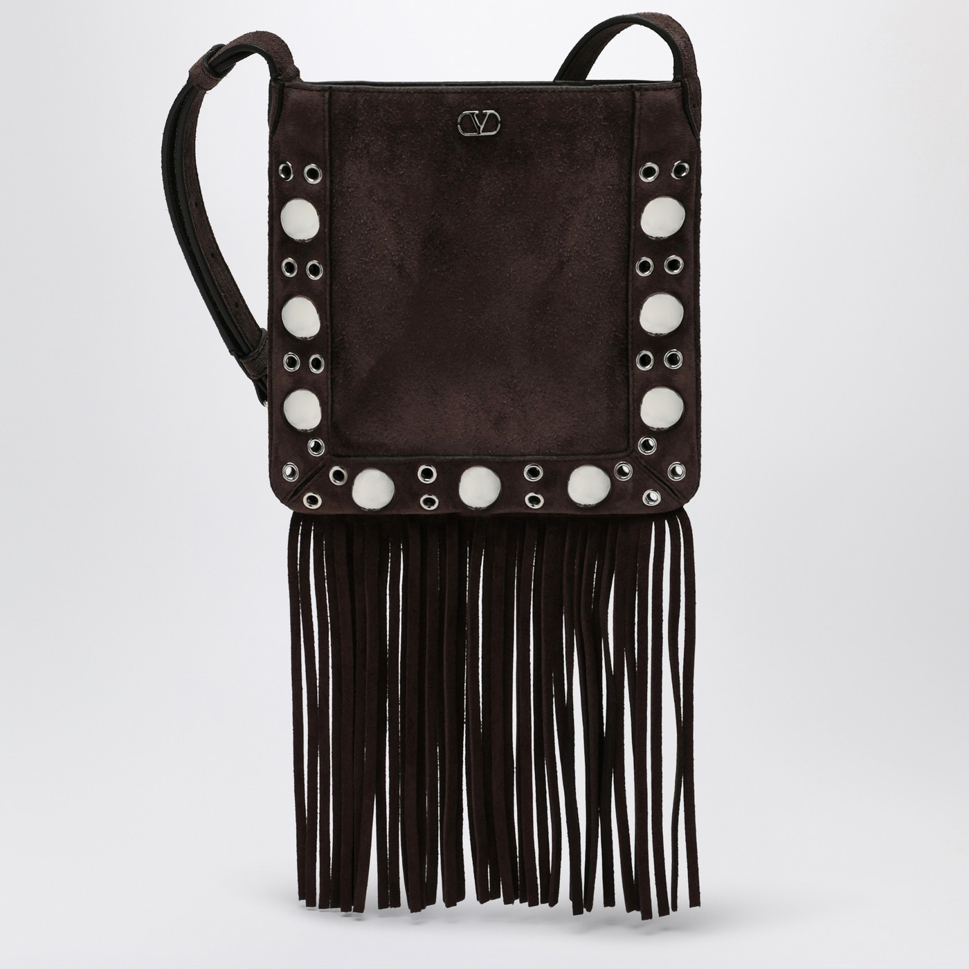 ショルダーバッグ・ポシェット Valentino Garavani Borsa A Tracolla Nellcote In Suede Valentino Garavani Nellcôte brown suede bag with fringes and