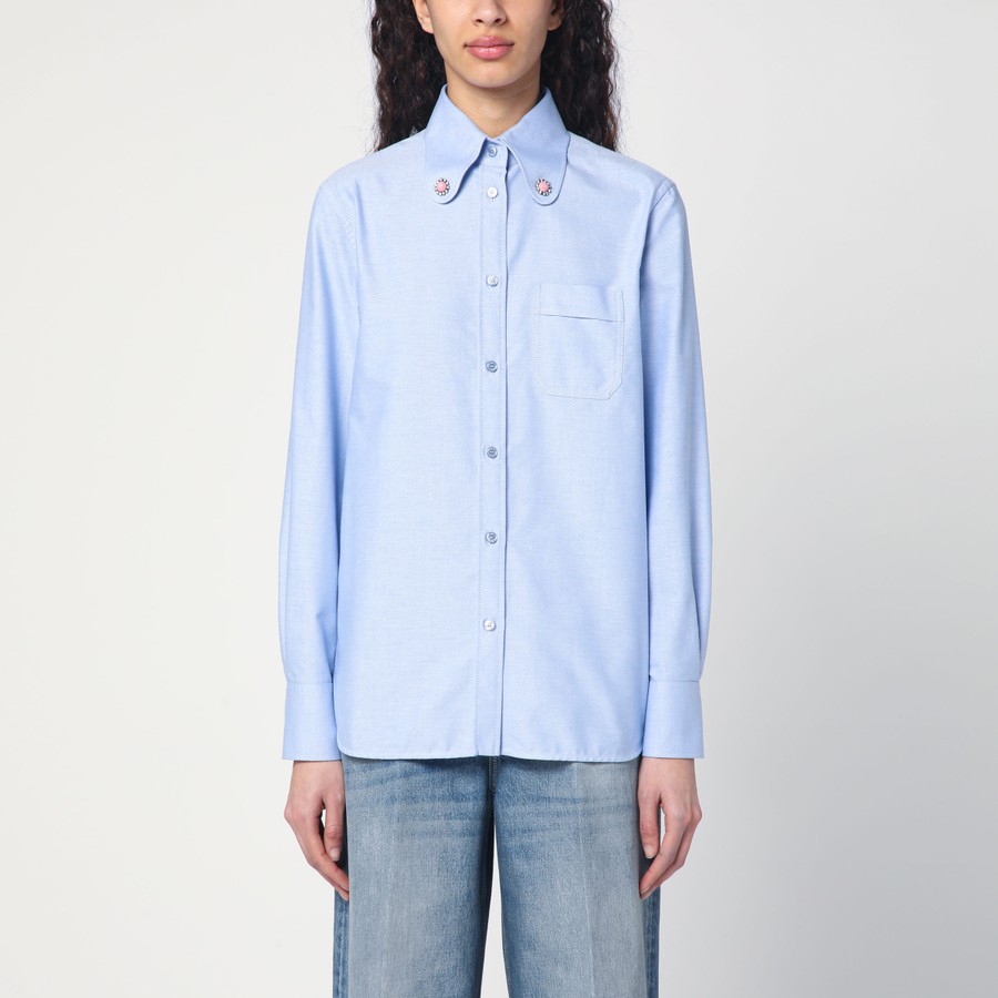 Tシャツ・カットソー VALENTINO Valentino Shirts Light Blue (6V3ABQ35 AL2C43) Valentino Light blue shirt with jewelled buttons | TheDoubleF