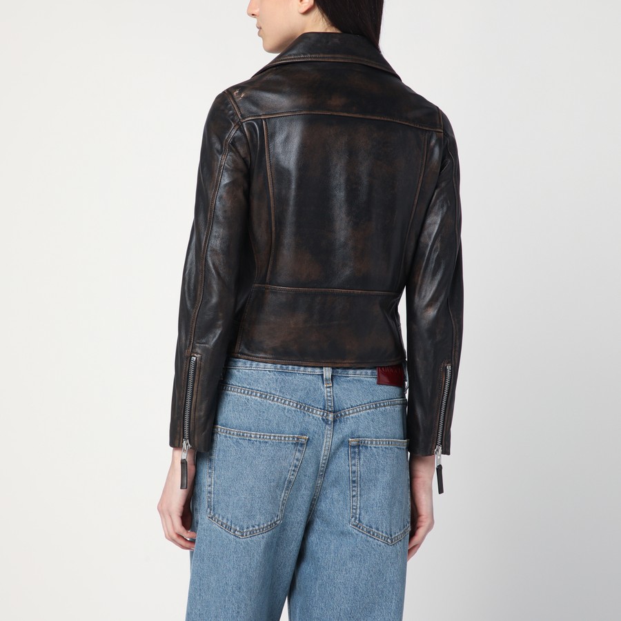 Sword 6644 Black biker jacket vintage effect in leather