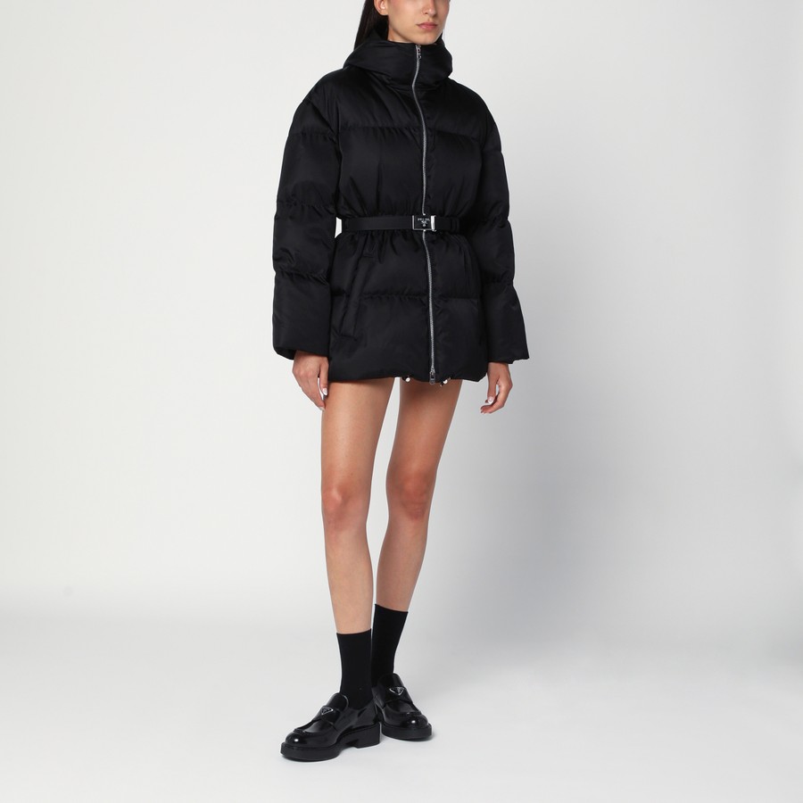 Prada Black belt puffer jacket in Re-Nylon | TheDoubleF