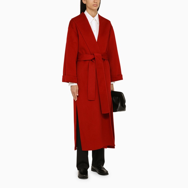 Red wool coat with belt Clearance