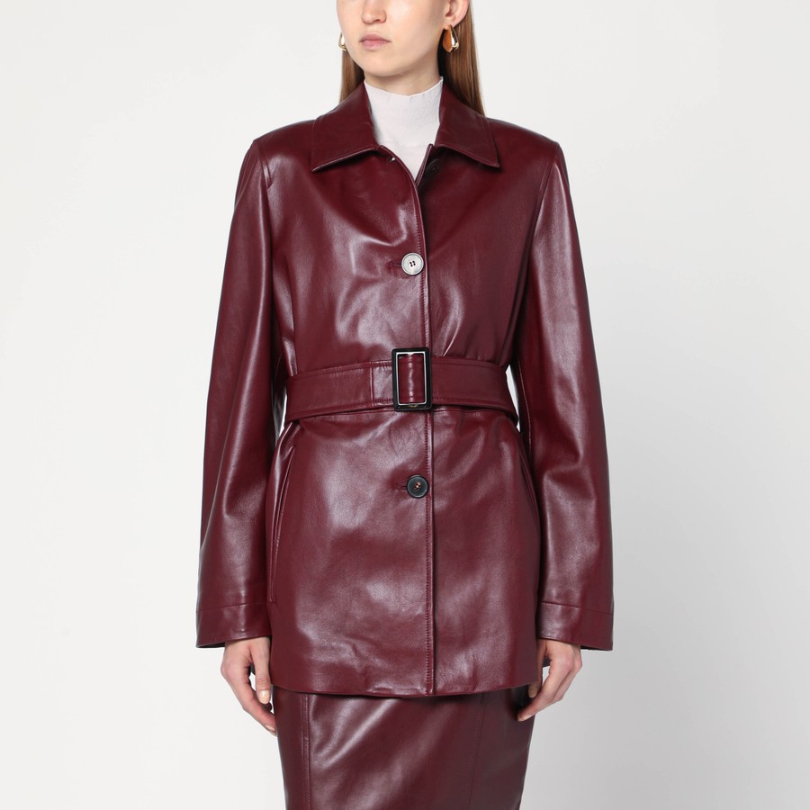 レザージャケット・コート Max Mara Studio TOLMIN - Nappa leather jacket with belt Max Mara Studio Jacket with belt in Bordeaux nappa leather