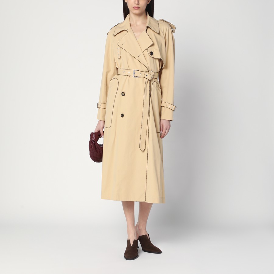 Dries Van Noten Double-breasted beige trench coat in cotton