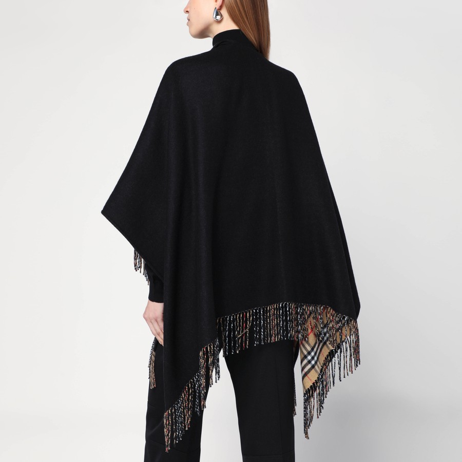 ポンチョ・ケープ BURBERRY BLACK WOOL CAPE WITH CHECK PATTERN Burberry Black wool cape with Check pattern | TheDoubleF