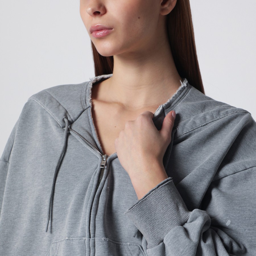 MM6 Maison Margiela Felpa con zip e coulisse in cotone grigia