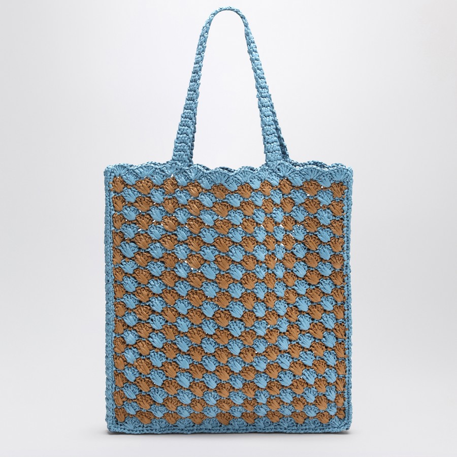 トートバッグ PRADA SKY BLUE/CARAMEL CROCHET TOTE BAG WITH LOGO Prada Sky blue/caramel crochet tote bag with logo | TheDoubleF