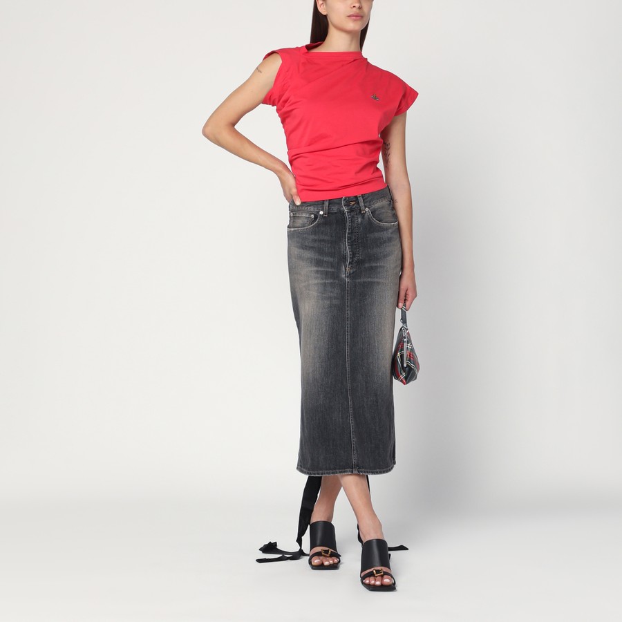 Vivienne Westwood Asymmetric red T-shirt with Orb logo