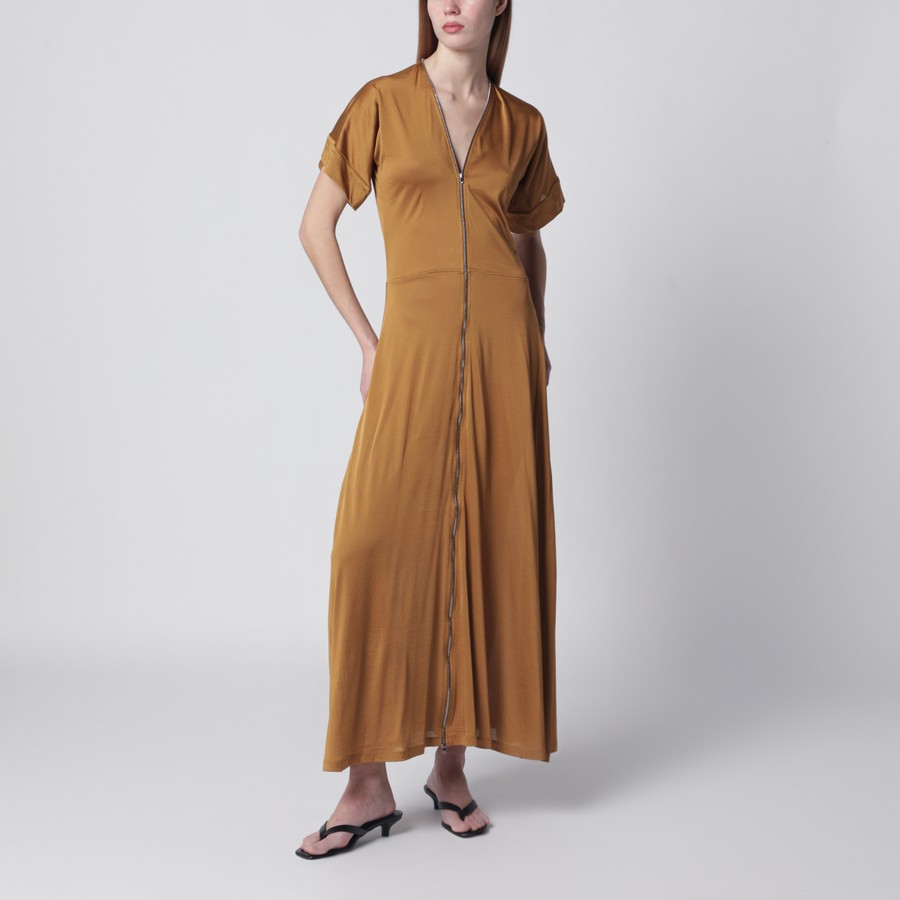 LEMAIRE Cinnamon-brown zip-up dress in cotton-viscose jersey