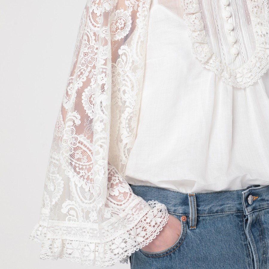 Tシャツ・カットソー Zimmermann FW25 LACE TUNIC BLOUSE (3421TSS253 CRM) Zimmermann FW25 Ascension Lace Yoke Tunic (3421TSS253 CRM