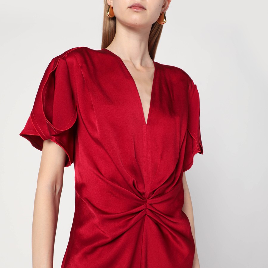 ワンピース VICTORIA BECKHAM FUCHSIA PINK MIDI DRESS WITH GATHERED WAIST Victoria Beckham Fuchsia pink midi dress with gathered waist