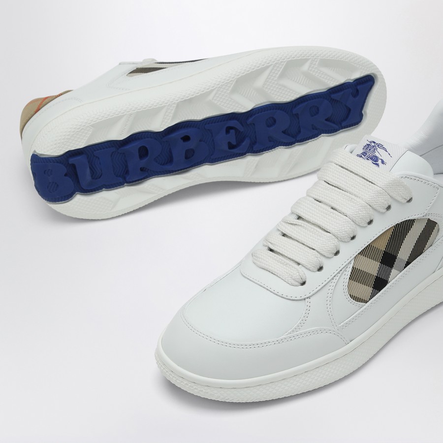 スニーカー Burberry Terrace Sneakers - Burberry - Leather - White Leather and Check Terrace Sneakers​ in White/hyacinth - Men
