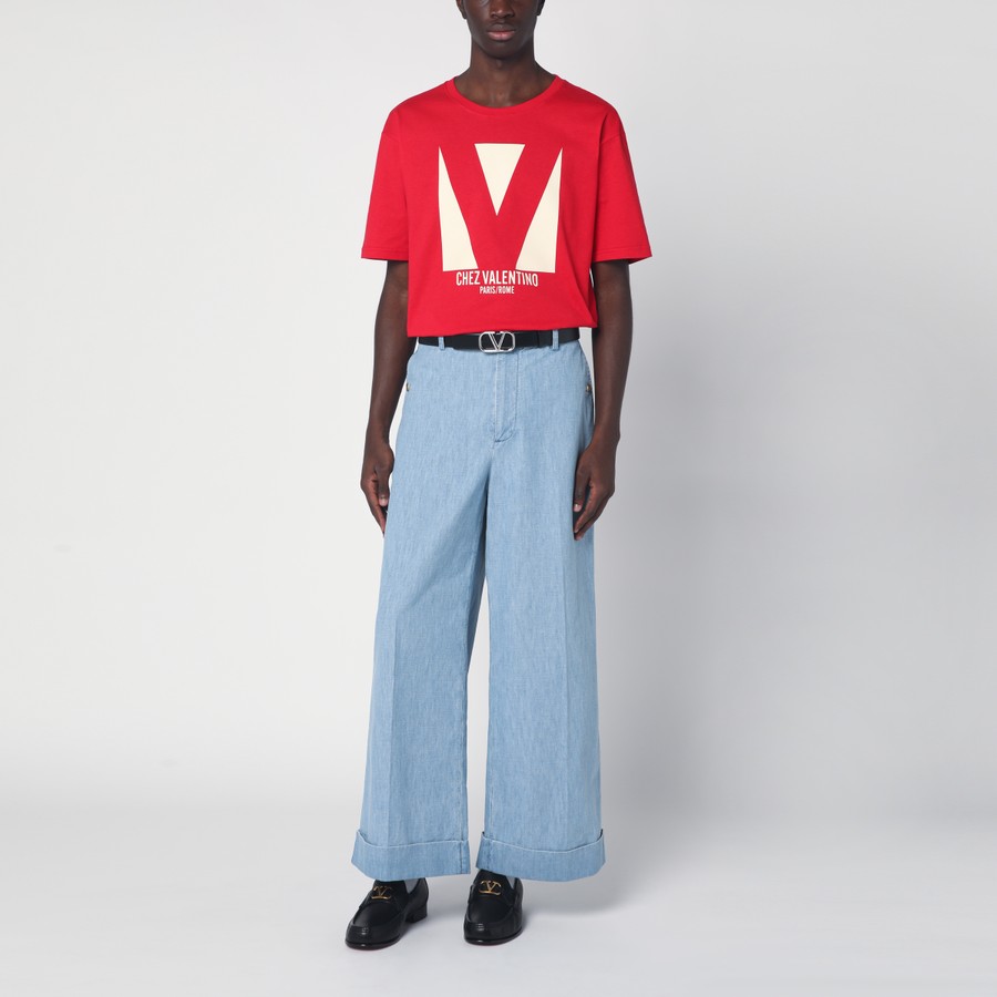 Tシャツ・カットソー VALENTINO TOP (6V3MG16PAQ9 157) Valentino Red T-shirt with Chez Valentino print | TheDoubleF