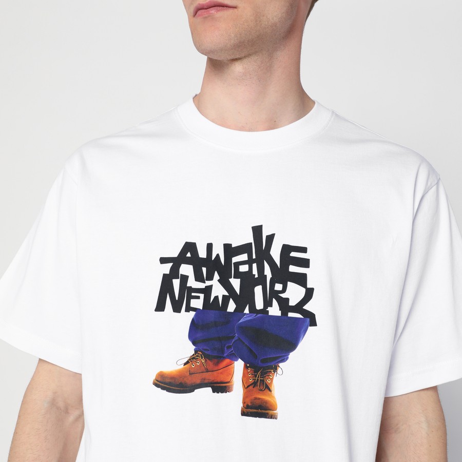 Awake NY White T-shirt with Stomper logo print | TheDoubleF