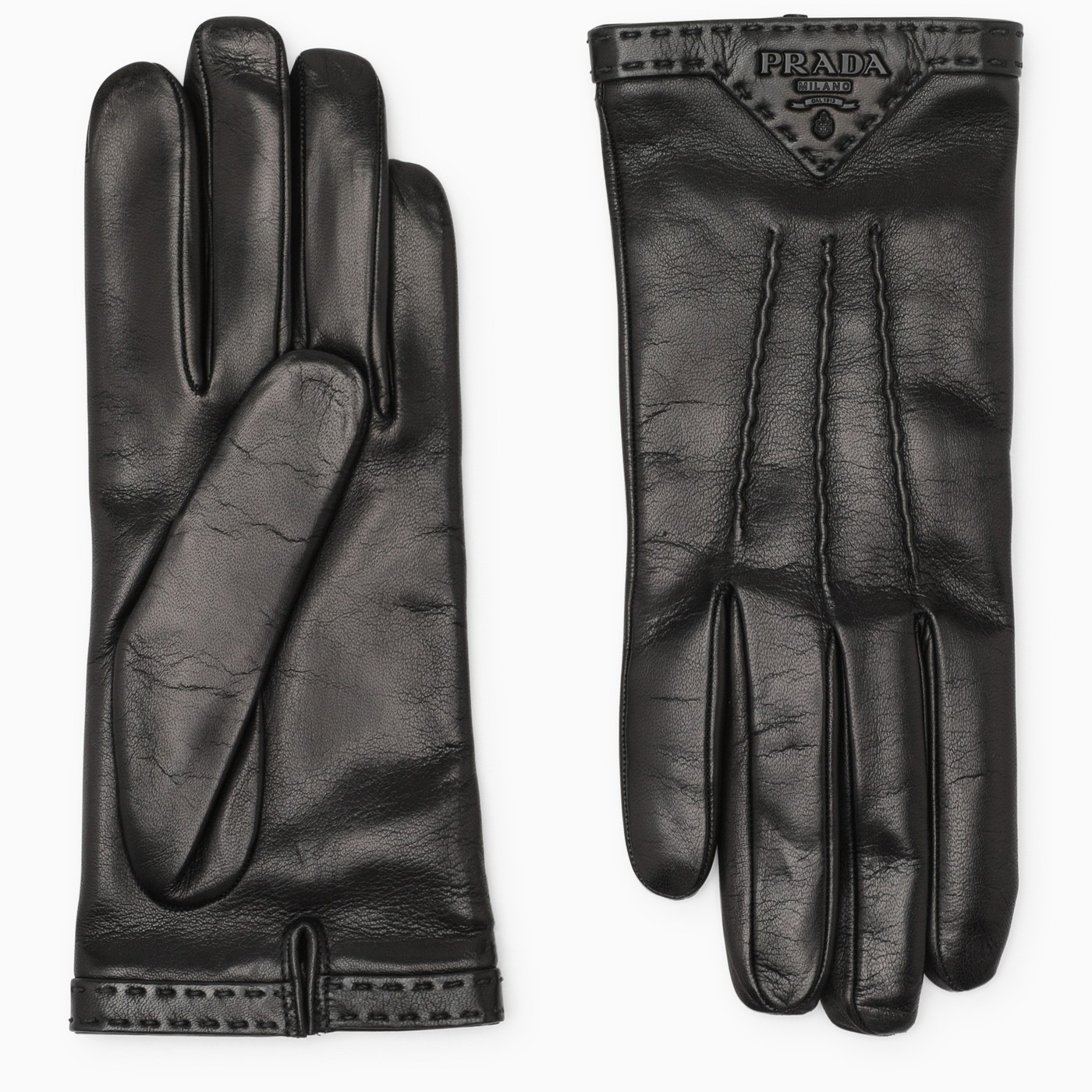 Prada Black leather gloves with logo TheDoubleF