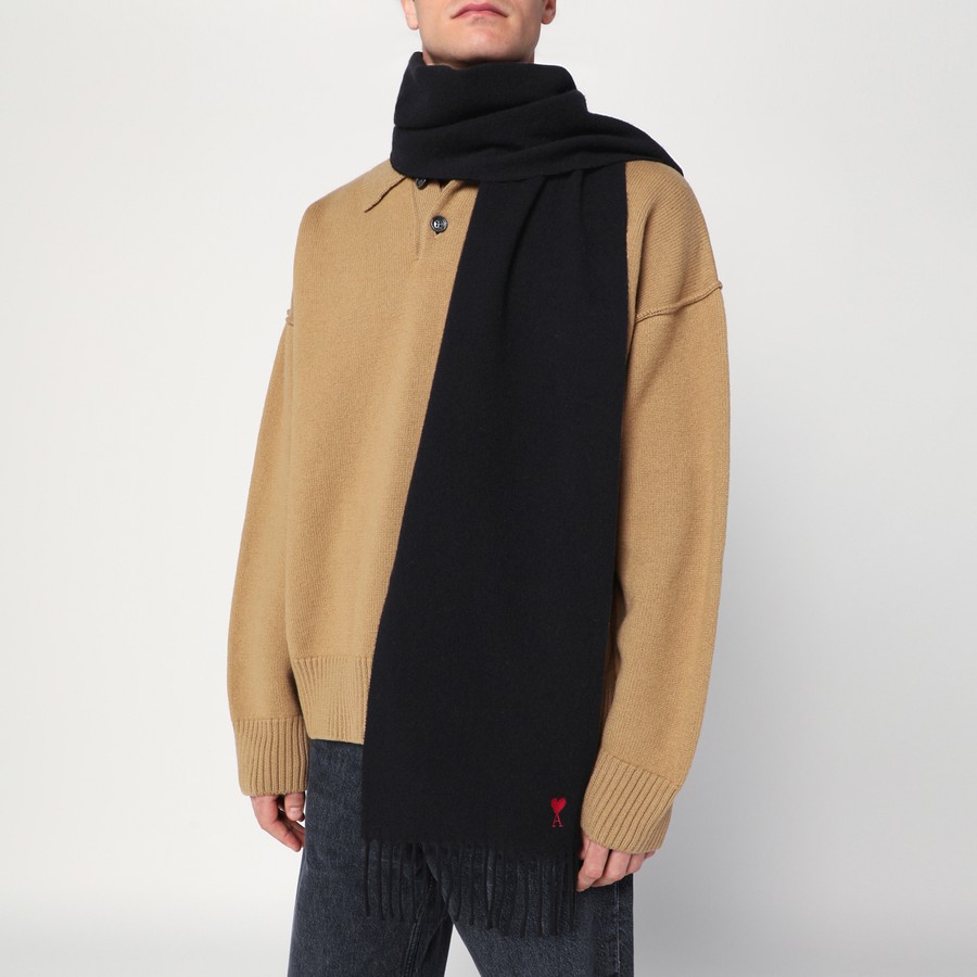Ami Paris Black Ami De Coeur wool scarf | TheDoubleF
