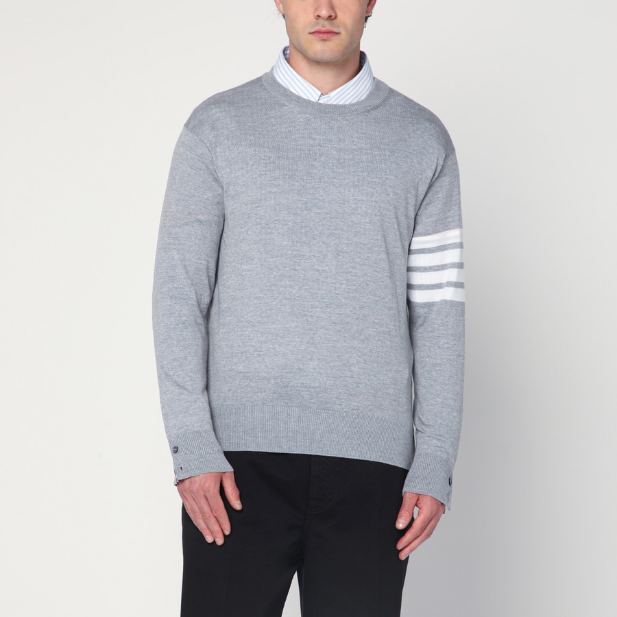 【関税&送料込】Thom Browne Grey Sweater In Virgin Wool Thom Browne Virgin wool piqué sweater Thom Browne