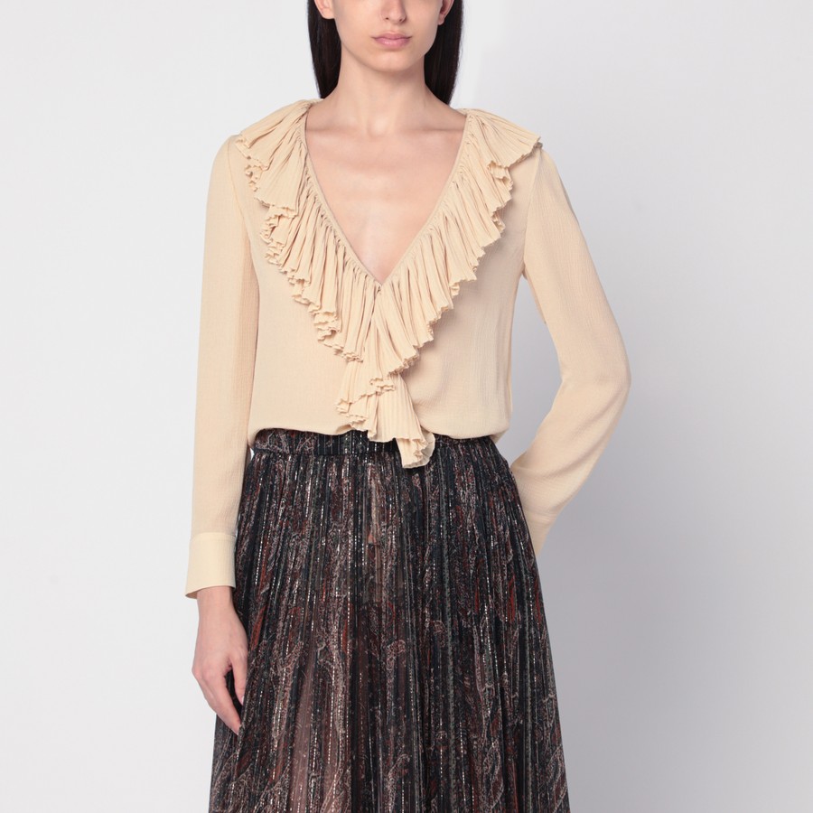 Saint Laurent Blouse beige à volants en soie TheDoubleF