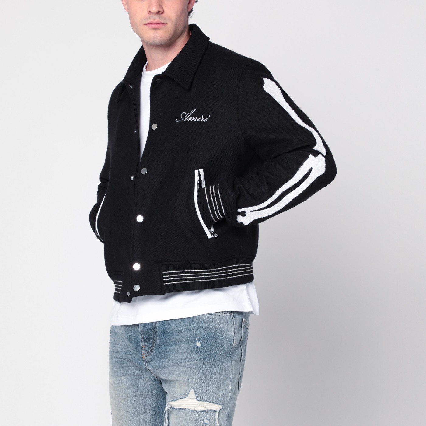 AMIRI Black wool blend jacket with logo | TheDoubleF