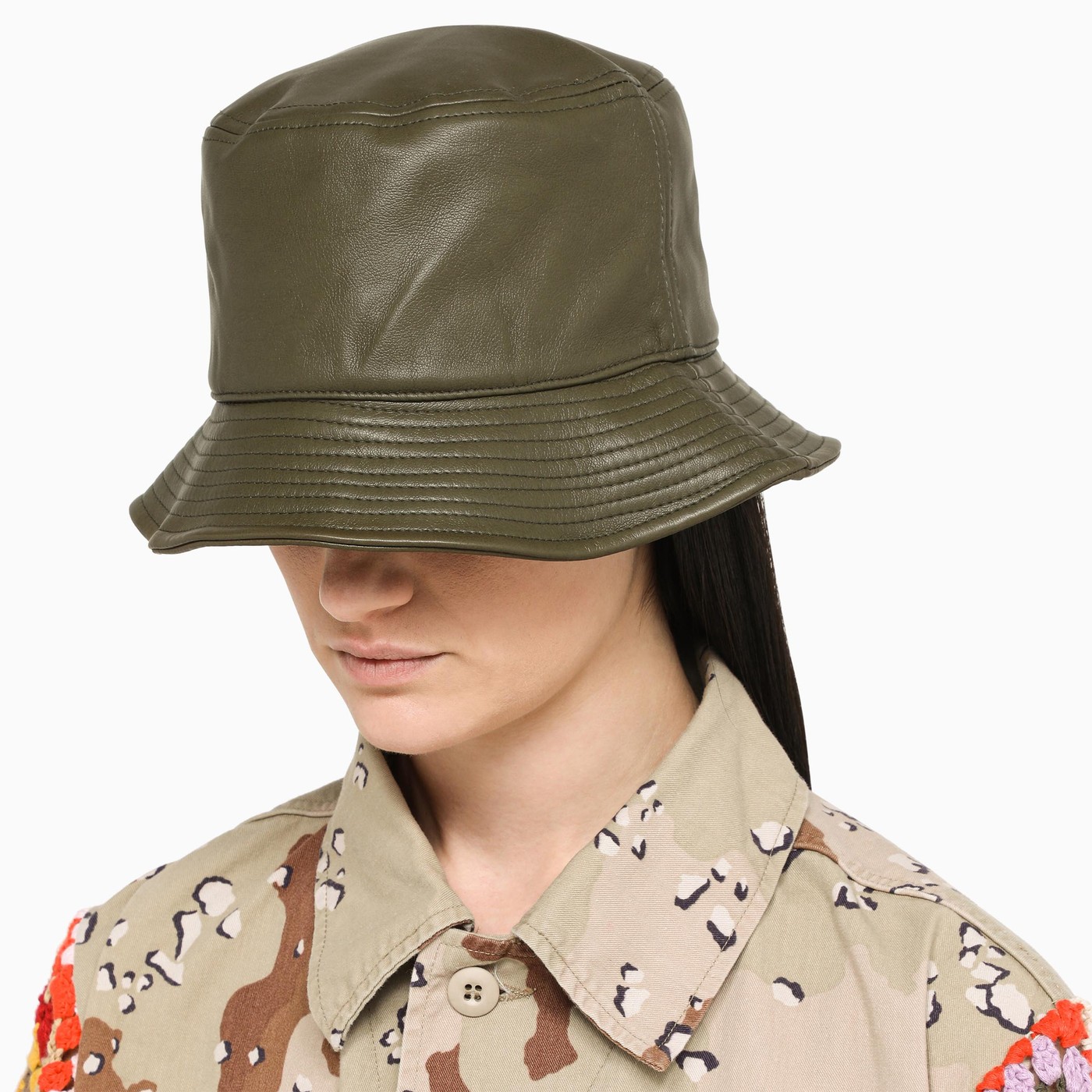 STAND STUDIO Dark green ecoleather bucket hat TheDoubleF