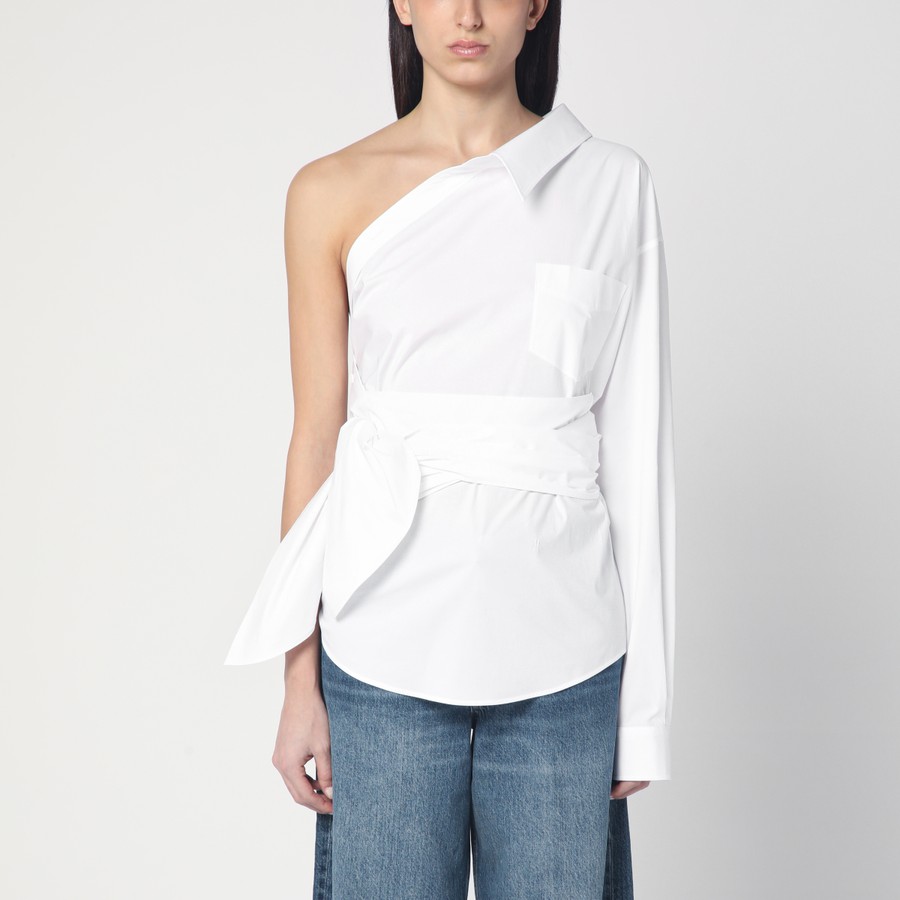 Tシャツ・カットソー Moschino SS25 One-shoulder shirt (J02110531 2001) Moschino One-shoulder white shirt with sash | TheDoubleF