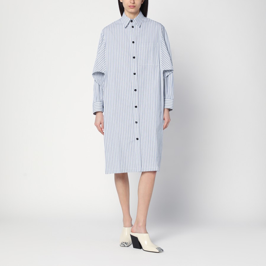 ワンピース BOTTEGA VENETA POPLIN SHIRT DRESS Striped cotton poplin shirt dress in blue - Bottega Veneta