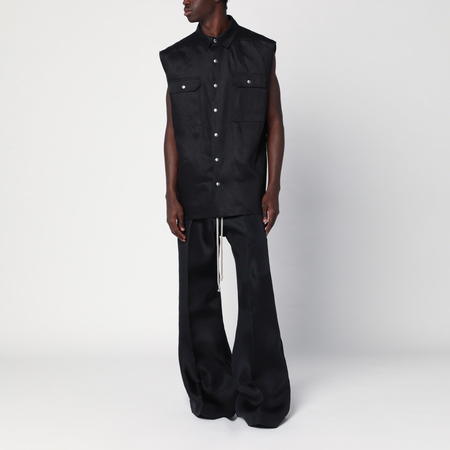 Tシャツ・カットソー RICK OWENS SLEEVELESS BLACK LINEN SHIRT Rick Owens Sleeveless black linen shirt | TheDoubleF