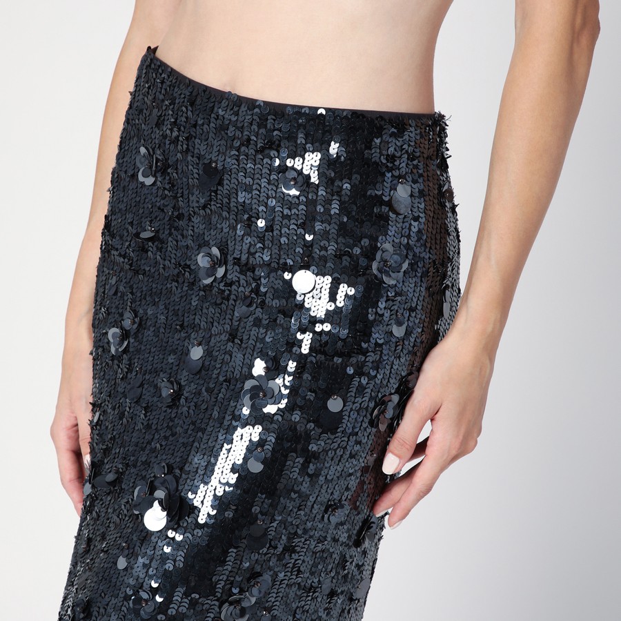 ミニスカート PAROSH Women Mini Skirts D620654PL P PAROS 037 GREY P.A.R.O.S.H. Dark grey midi skirt with micro sequins