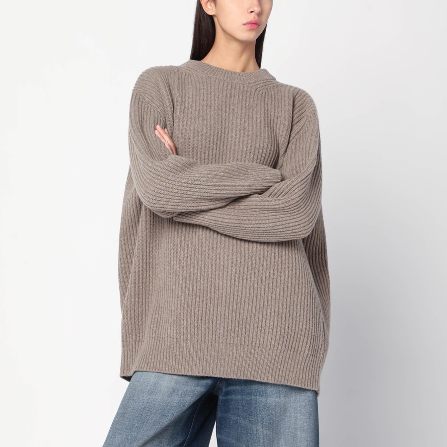 MM6 Maison Margiela Oversized beige ribbed sweater | TheDoubleF