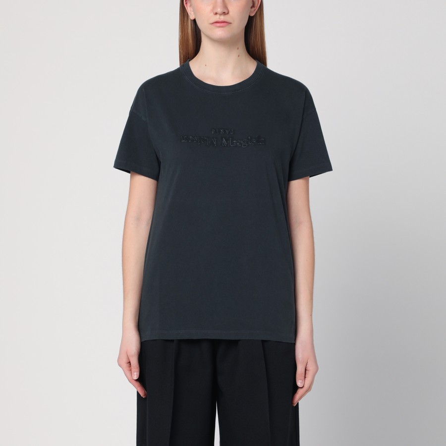 Maison Margiela Washed black T-shirt with embroidered logo