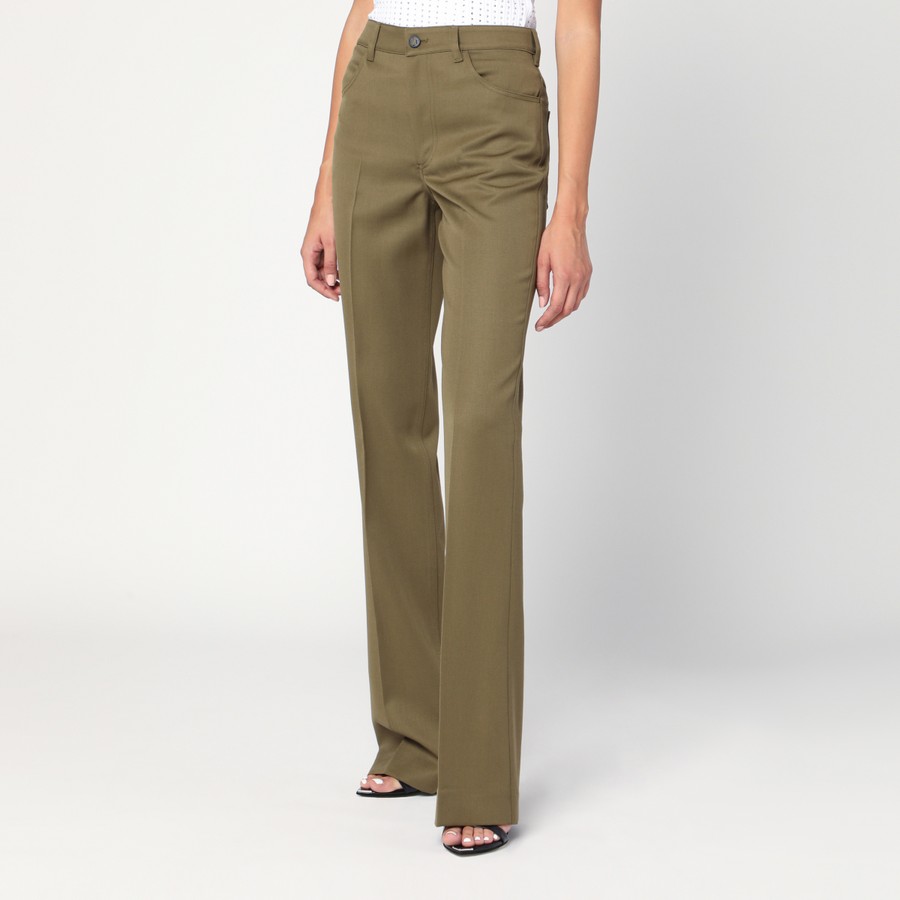 パンツ THE ATTICO GABARDINE LONG PANTS (251WCP00272 WWW065AA081) The Attico Military green wool gabardine trousers | TheDoubleF