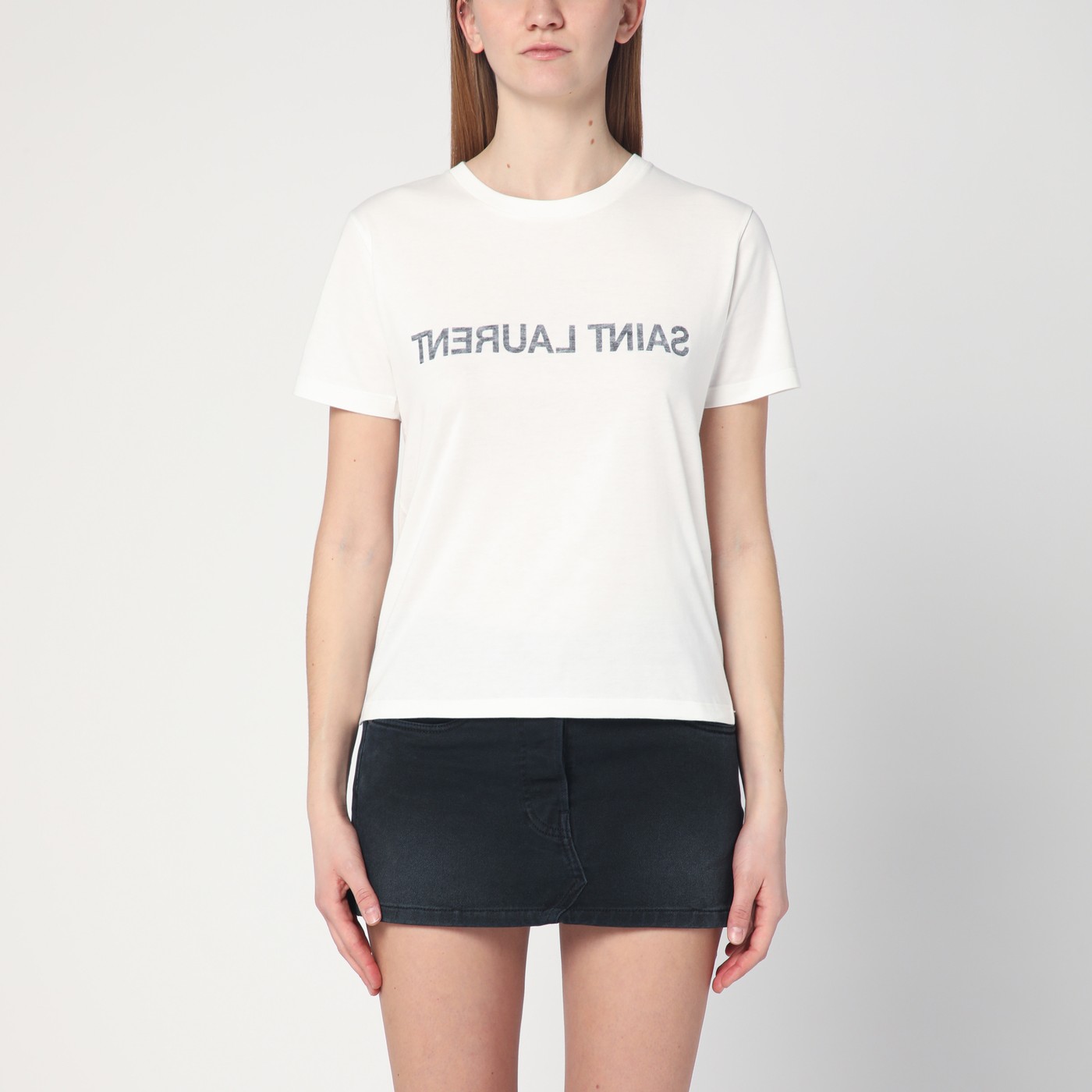 Tシャツ・カットソー SAINT LAURENT Women Tops 665234Y37AW 9744 White Saint Laurent White cotton T-shirt with logo | TheDoubleF