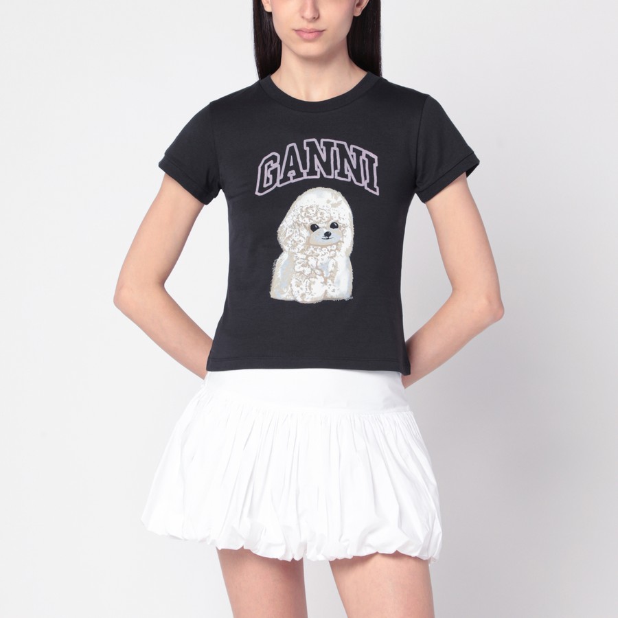 Tシャツ・カットソー Ganni Washed Black T-Shirt With Poodle Print GANNI Washed black T-shirt with poodle print | TheDoubleF