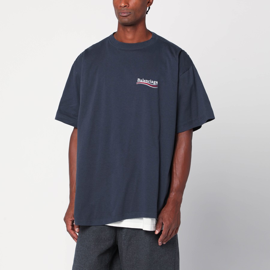 Tシャツ・カットソー BALENCIAGA DOUBLE T-SHIRT POLITICAL CAMPAIGN NAVY/WHITE Balenciaga Double T-shirt Political Campaign navy/white