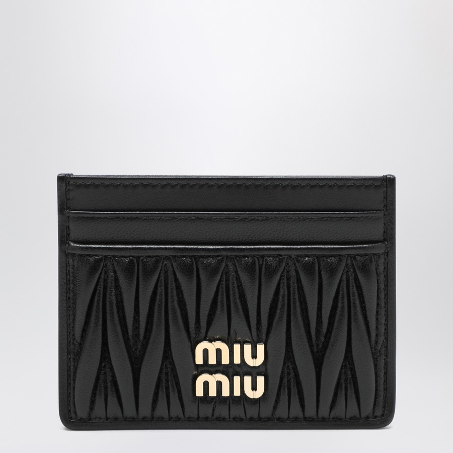 ★Miu Miu Leather Card Holder Black★ Logo matelassé leather card holder in black - Miu Miu