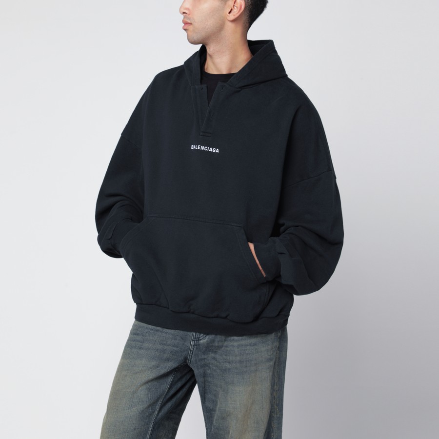 Sweat polo Balenciaga Back en molleton noir délavé