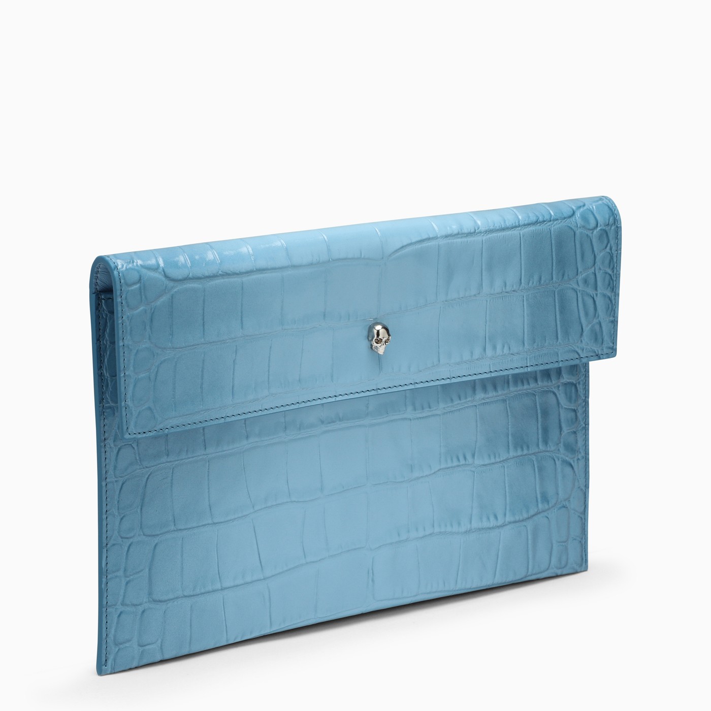 Alexander McQueen Light blue crocodile print pouch TheDoubleF